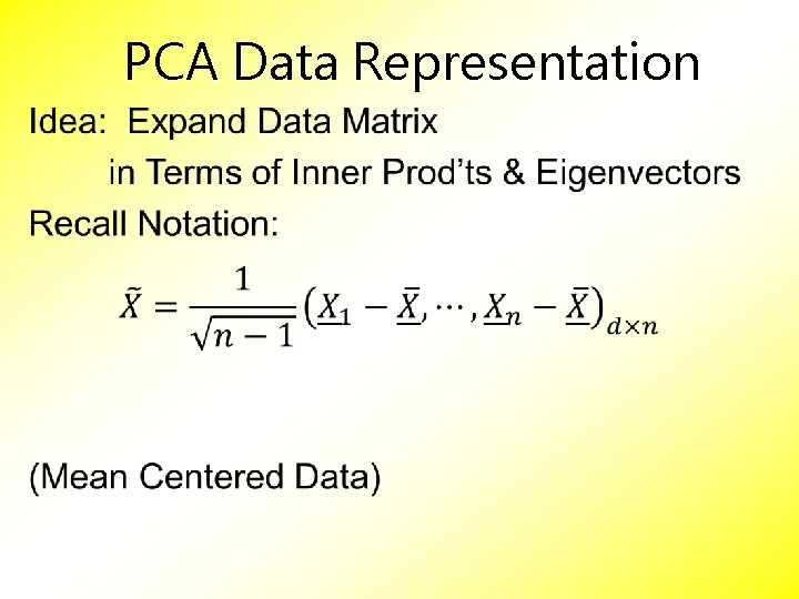 PCA Data Representation 