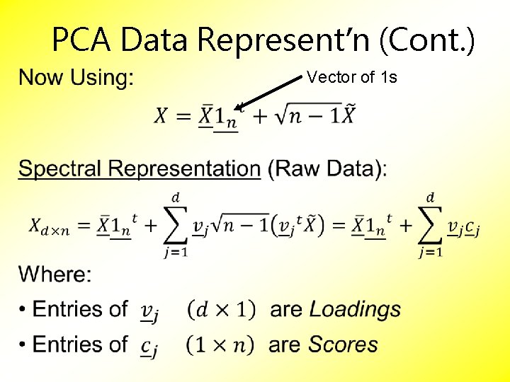 PCA Data Represent’n (Cont. ) Vector of 1 s 