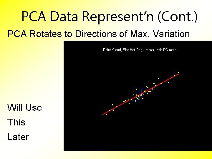 PCA Data Represent’n (Cont. ) PCA Rotates to Directions of Max. Variation Will Use