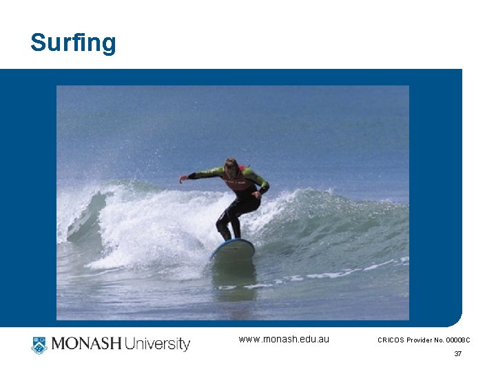 Surfing www. monash. edu. au CRICOS Provider No. 00008 C 37 Surfing www. monash. edu. au CRICOS Provider No. 00008 C 37