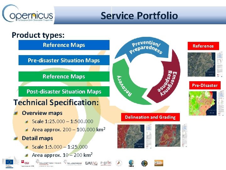 Service Portfolio Product types: Reference Maps Reference Pre-disaster Situation Maps Reference Maps Pre-DIsaster Post-disaster