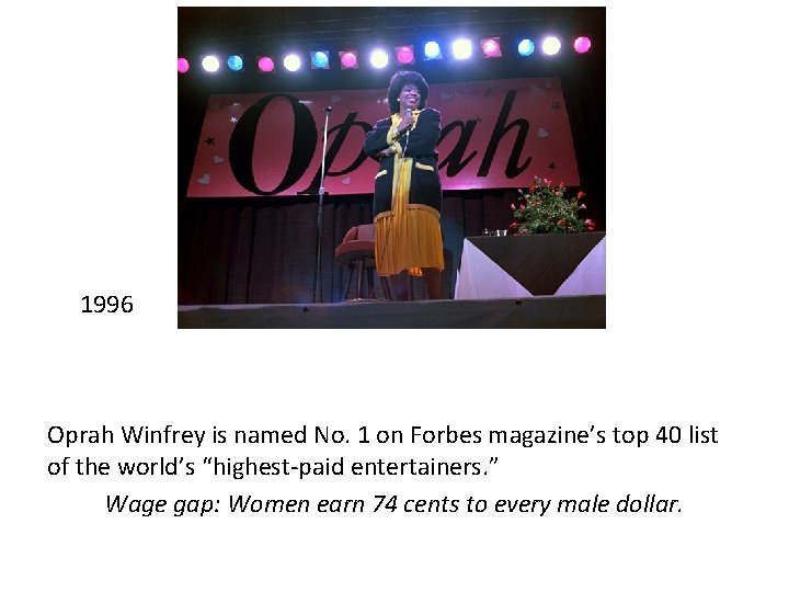 1996 Oprah Winfrey is named No. 1 on Forbes magazine’s top 40 list of