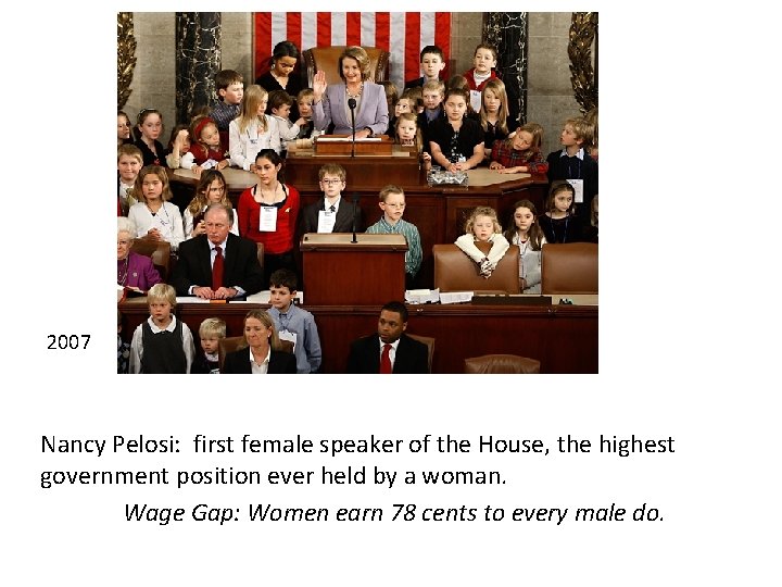 2007 Nancy Pelosi: first female speaker of the House, the highest government position ever