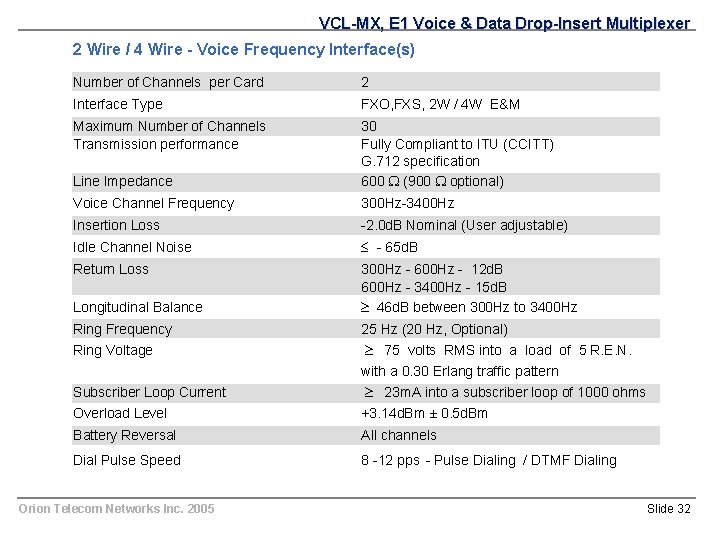 VCL-MX, E 1 Voice & Data Drop-Insert Multiplexer 2 Wire / 4 Wire -