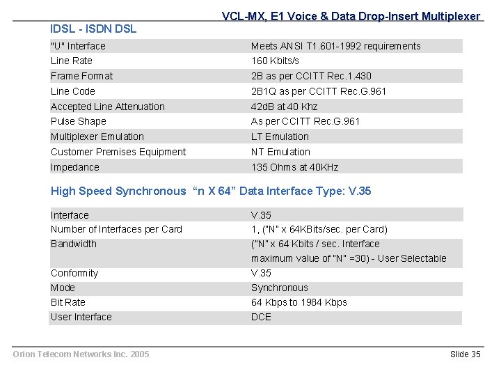 IDSL - ISDN DSL VCL-MX, E 1 Voice & Data Drop-Insert Multiplexer "U" Interface