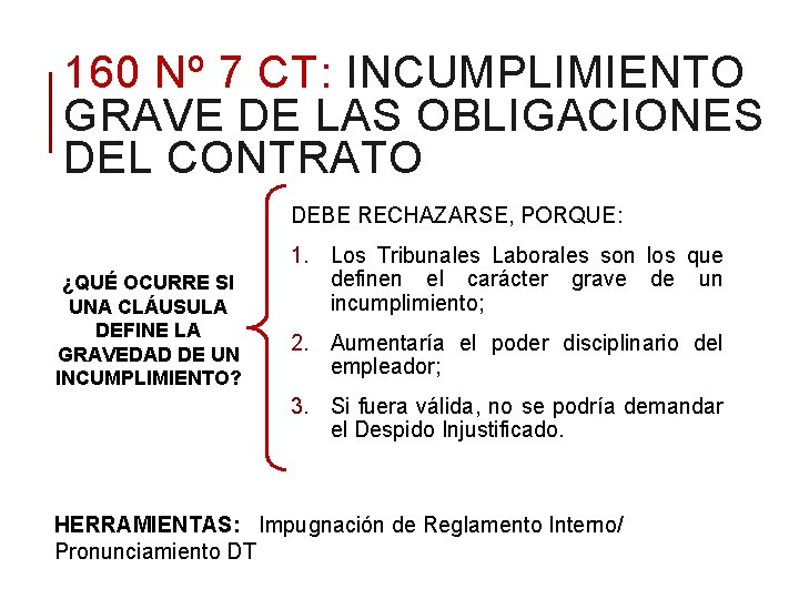 160 Nº 7 CT: INCUMPLIMIENTO GRAVE DE LAS OBLIGACIONES DEL CONTRATO DEBE RECHAZARSE, PORQUE: