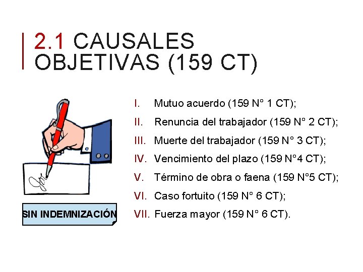 2. 1 CAUSALES OBJETIVAS (159 CT) I. Mutuo acuerdo (159 N° 1 CT); II.