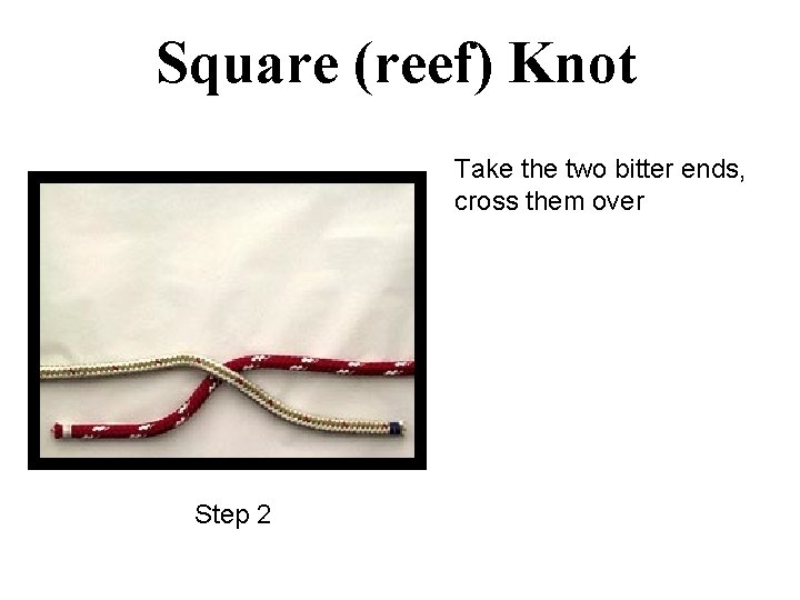 Square (reef) Knot Take the two bitter ends, cross them over Step 2 