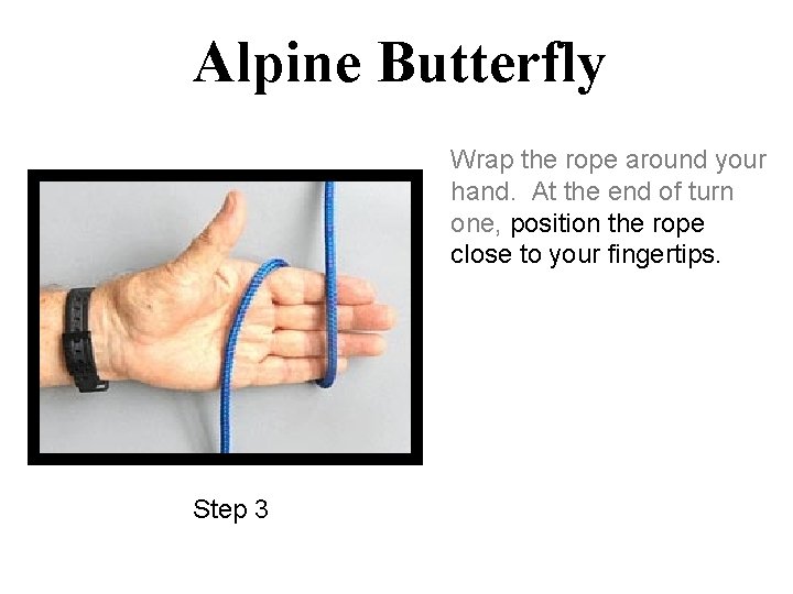 Alpine Butterfly Wrap the rope around your hand. At the end of turn one,