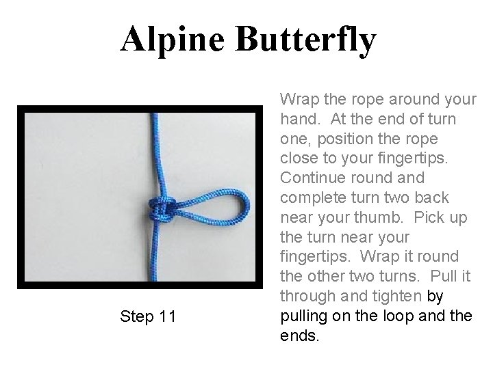 Alpine Butterfly Step 11 Wrap the rope around your hand. At the end of