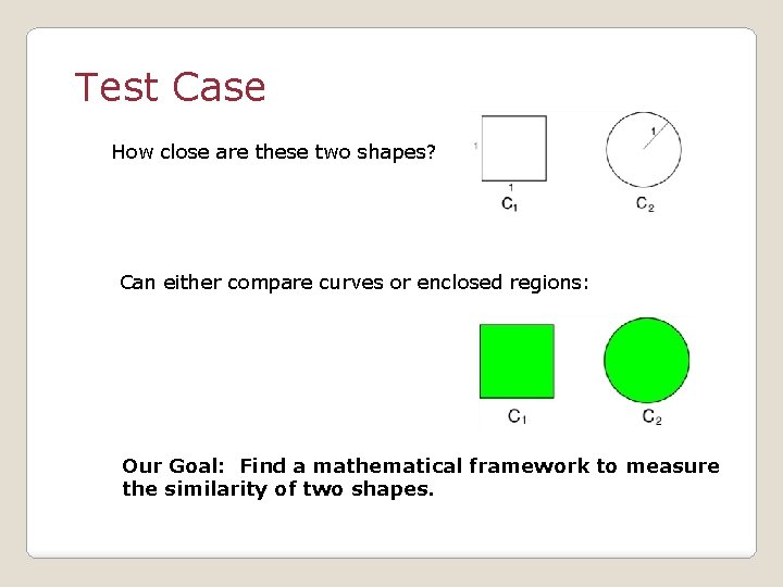 Test Case How close are these two shapes? Can either compare curves or enclosed