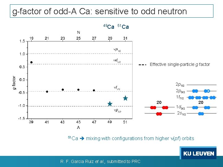 g-factor of odd-A Ca: sensitive to odd neutron 49 Ca 51 Ca Effective single-particle