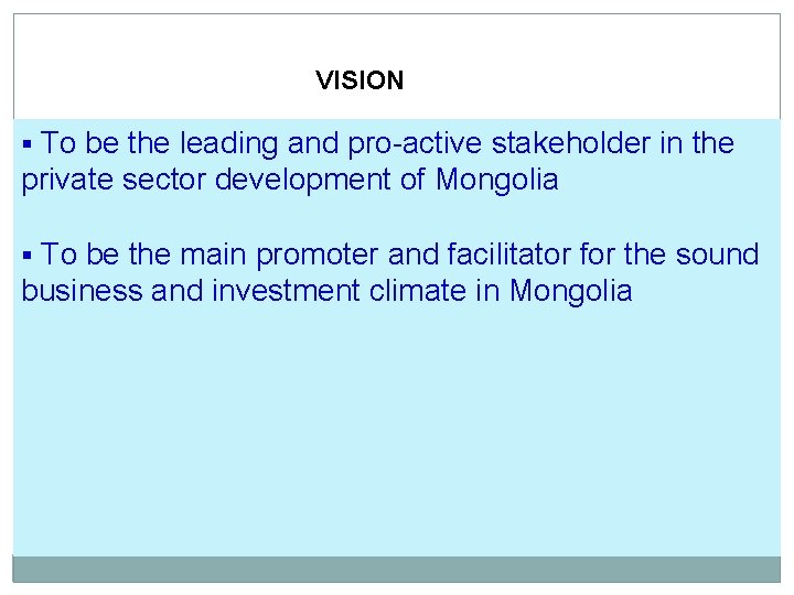 VISION To be the leading and pro-active stakeholder in the private sector development of