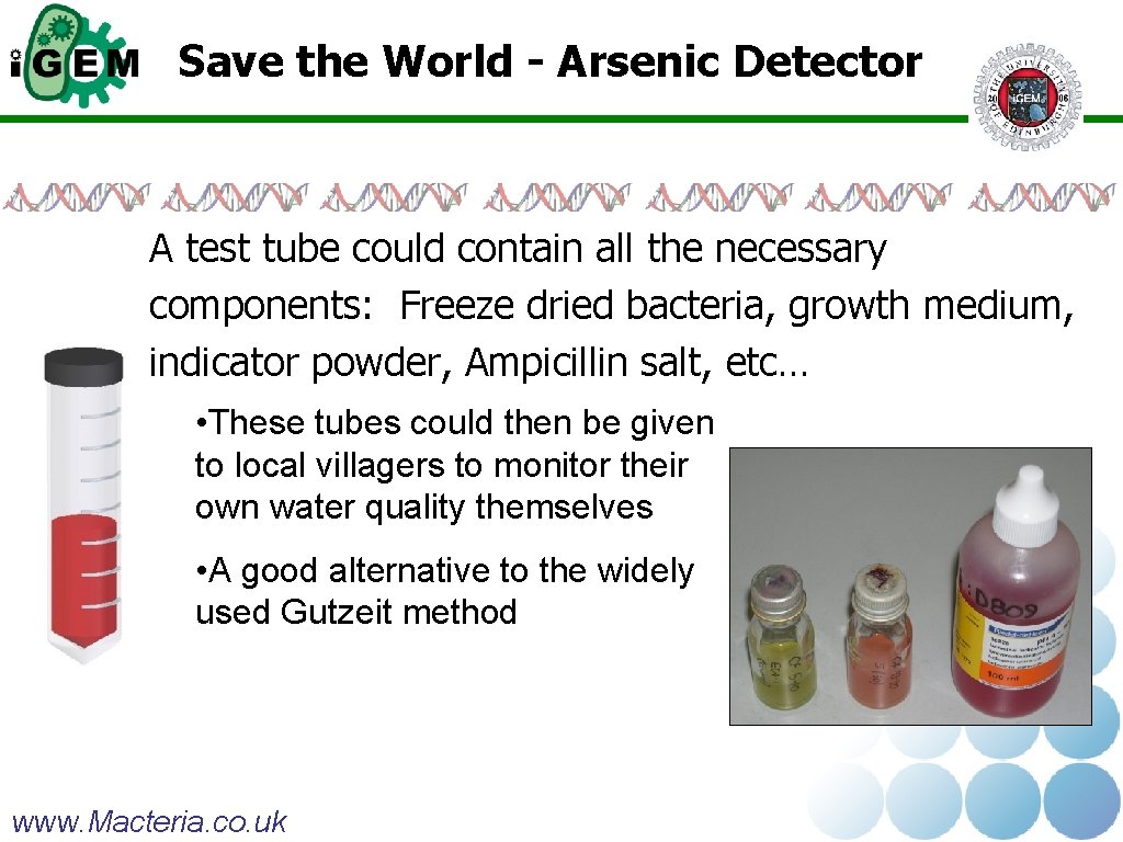 Save the World - Arsenic Detector A test tube could contain all the necessary