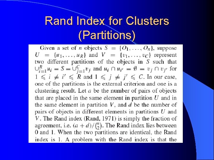 Rand Index for Clusters (Partitions) 