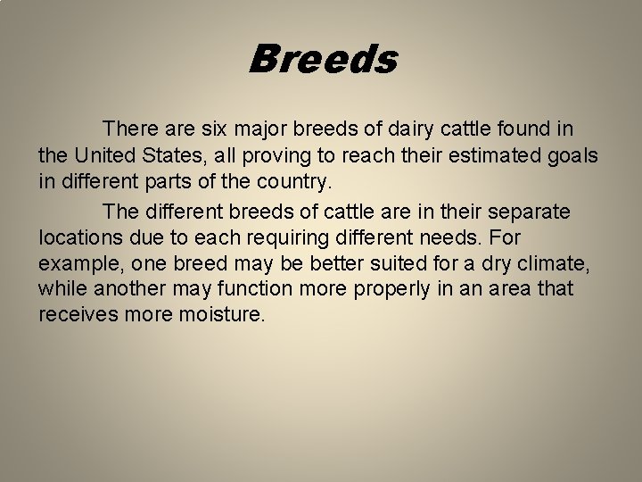 Breeds There are six major breeds of dairy cattle found in the United States,