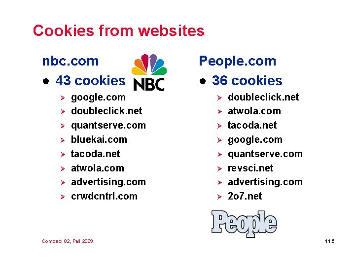 Cookies from websites nbc. com l 43 cookies Ø Ø Ø Ø google. com