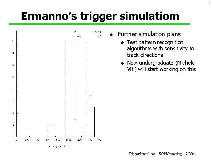 4 Ermanno’s trigger simulatiom l Further simulation plans u u Test pattern recognition algorithms