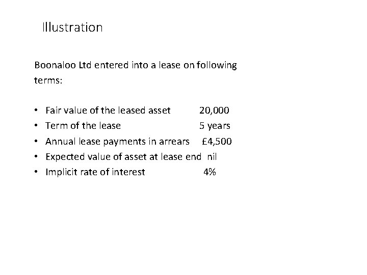 Illustration Boonaloo Ltd entered into a lease on following terms: • • • Fair