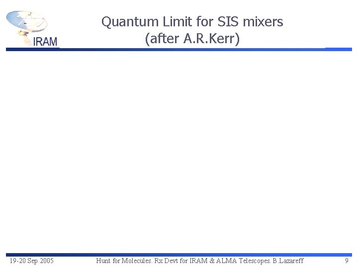 Quantum Limit for SIS mixers (after A. R. Kerr) 19 -20 Sep 2005 Hunt