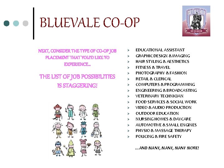 BLUEVALE CO-OP NEXT, CONSIDER THE TYPE OF CO-OP JOB PLACEMENT THAT YOU’D LIKE TO