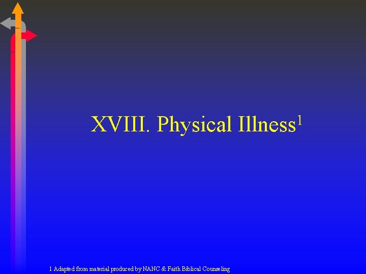 XVIII. Physical Illness 1 1 Adapted from material produced by NANC & Faith Biblical