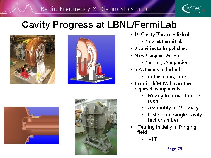 Cavity Progress at LBNL/Fermi. Lab • 1 st Cavity Electropolished • Now at Fermi.