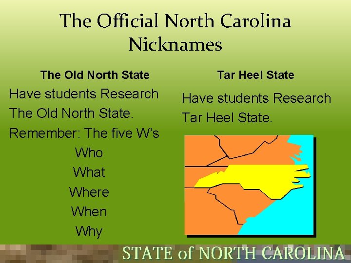 The Official North Carolina Nicknames The Old North State Have students Research The Old