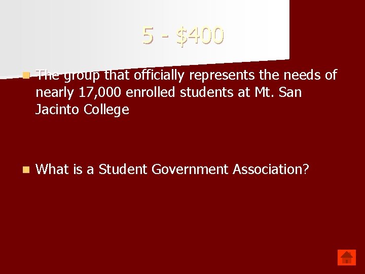 5 - $400 n The group that officially represents the needs of nearly 17,