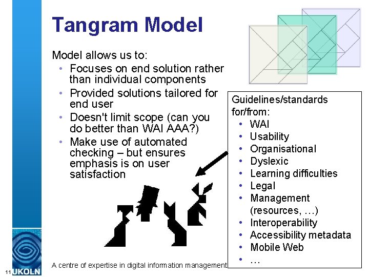 Tangram Model allows us to: • Focuses on end solution rather than individual components