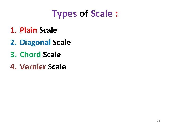 Types of Scale : 1. 2. 3. 4. Plain Scale Diagonal Scale Chord Scale