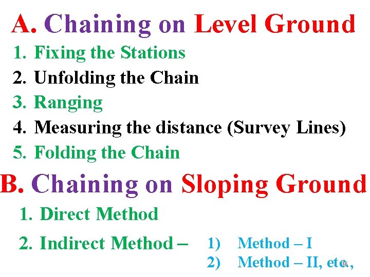 A. Chaining on Level Ground 1. 2. 3. 4. 5. Fixing the Stations Unfolding