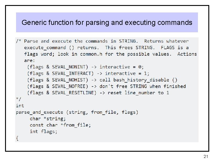 Generic function for parsing and executing commands 21 