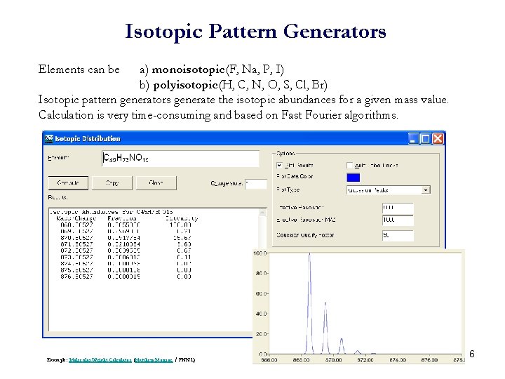 Isotopic Pattern Generators Elements can be a) monoisotopic (F, Na, P, I) b) polyisotopic