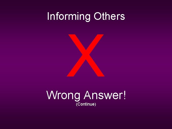 Informing Others X Wrong Answer! (Continue) 