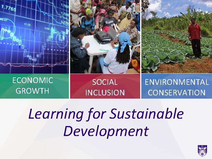 ECONOMIC GROWTH SOCIAL INCLUSION ENVIRONMENTAL CONSERVATION Learning for Sustainable Development 