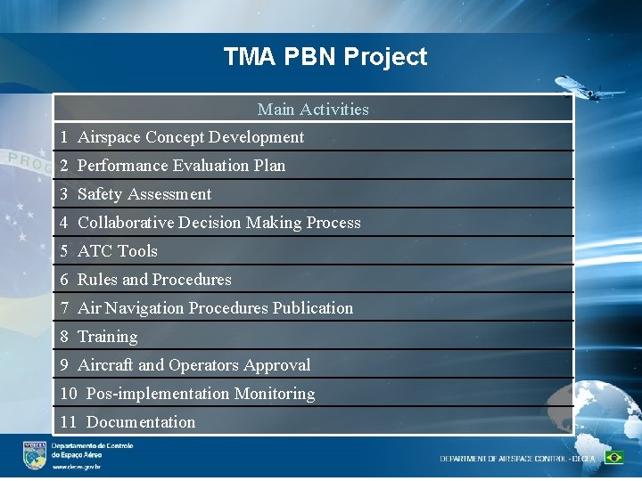 TMA PBN Project Main Activities 1 Airspace Concept Development 2 Performance Evaluation Plan 3