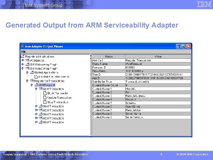 IBM Systems Group Generated Output from ARM Serviceability Adapter Template Version 3. 05 IBM