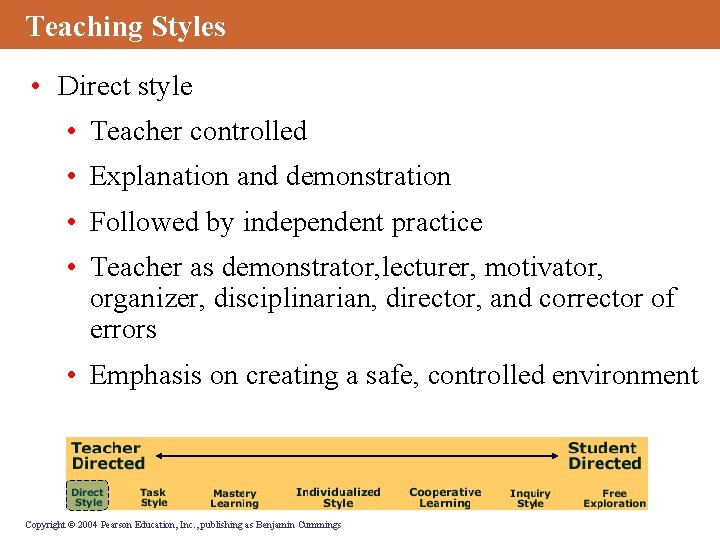 Teaching Styles • Direct style • Teacher controlled • Explanation and demonstration • Followed