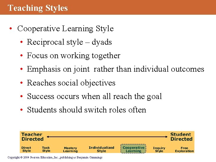 Teaching Styles • Cooperative Learning Style • Reciprocal style – dyads • Focus on