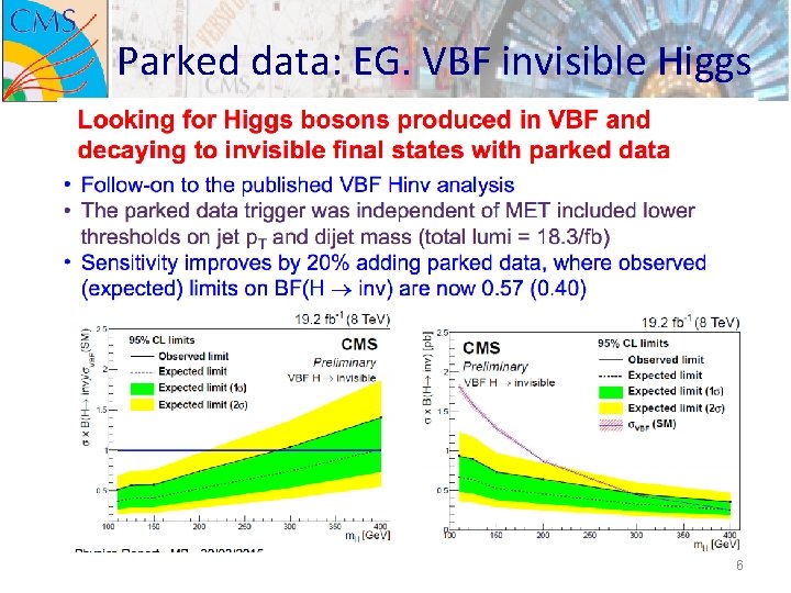 Parked data: EG. VBF invisible Higgs 6 