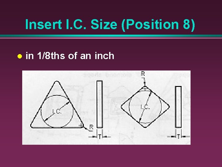 Insert I. C. Size (Position 8) l in 1/8 ths of an inch 