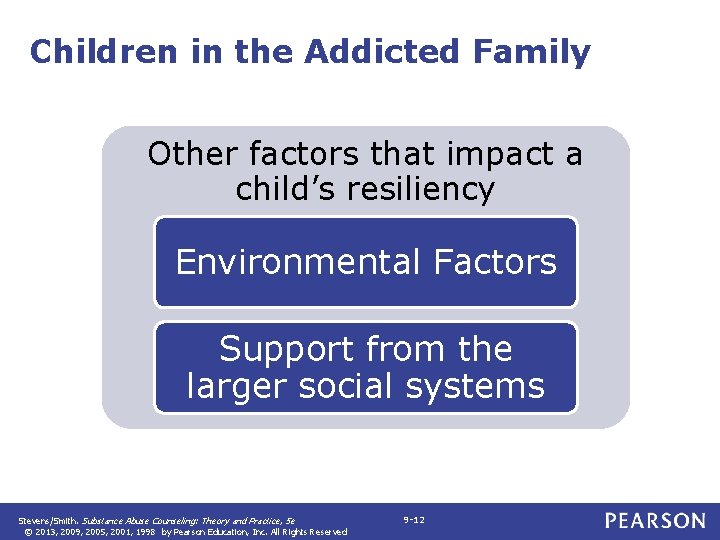Children in the Addicted Family Other factors that impact a child’s resiliency Environmental Factors