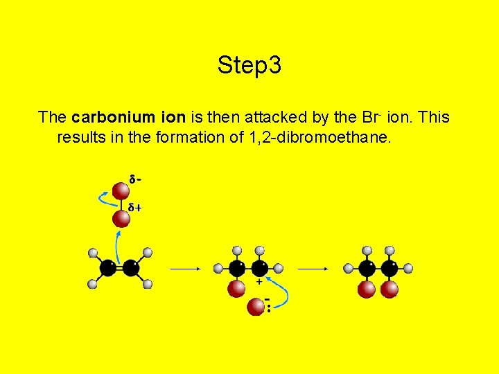 Step 3 The carbonium ion is then attacked by the Br- ion. This results