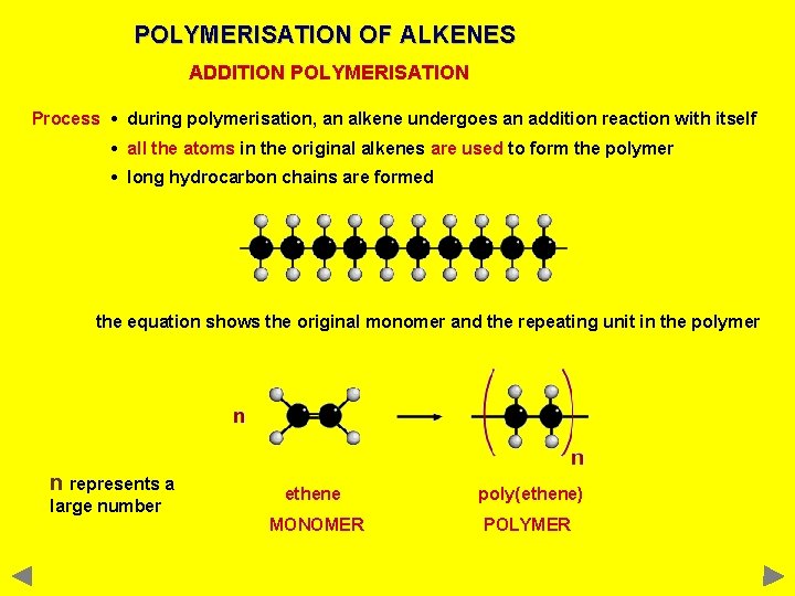 POLYMERISATION OF ALKENES ADDITION POLYMERISATION Process • during polymerisation, an alkene undergoes an addition