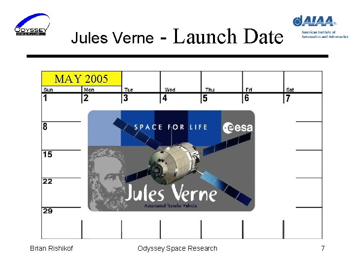 Jules Verne - Launch Date MAY 2005 Brian Rishikof Odyssey Space Research 7 