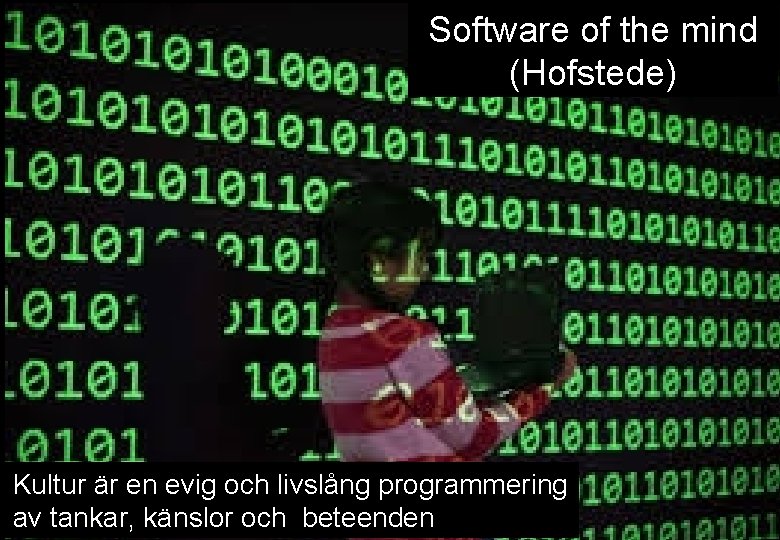 Software of the mind (Hofstede) Kultur är en evig och livslång programmering av tankar,