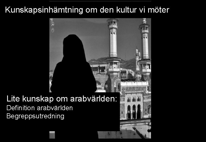 Kunskapsinhämtning om den kultur vi möter Lite kunskap om arabvärlden: Definition arabvärlden Begreppsutredning 