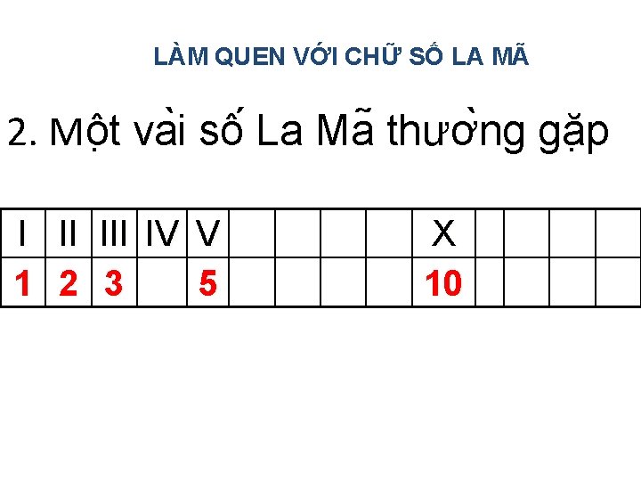 LÀM QUEN VỚI CHỮ SỐ LA MÃ 2. Mô t va i sô La