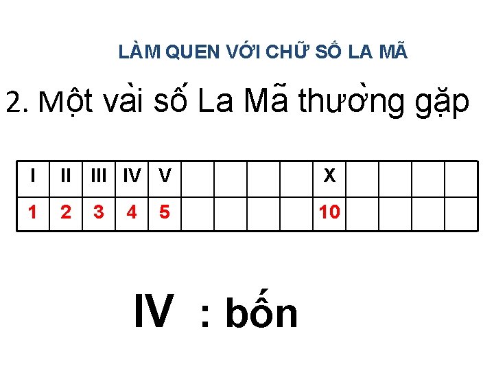 LÀM QUEN VỚI CHỮ SỐ LA MÃ 2. Mô t va i sô La